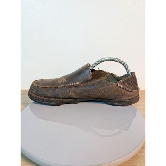 OluKai Moloa Men's Dark Brown Leather Slip-On Low Top Casual Comfort Loafers 9 - Picture 7 of 10